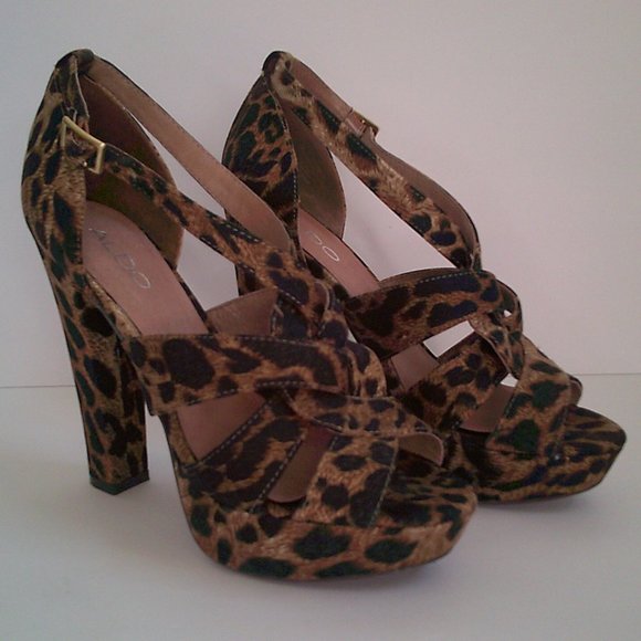 Aldo Sorgatz-24 Leopard Cheetah Print Platform Block Heel Aldo 38 Women's 8 - Picture 8 of 8